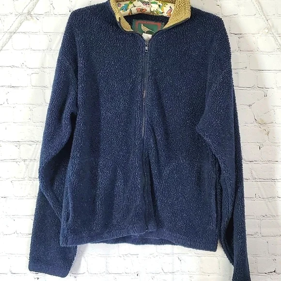 Vintage 90s Field & Stream Outdoor Sherpa Fleece Blue Tan Womens Jacket Size Med - Picture 7 of 17